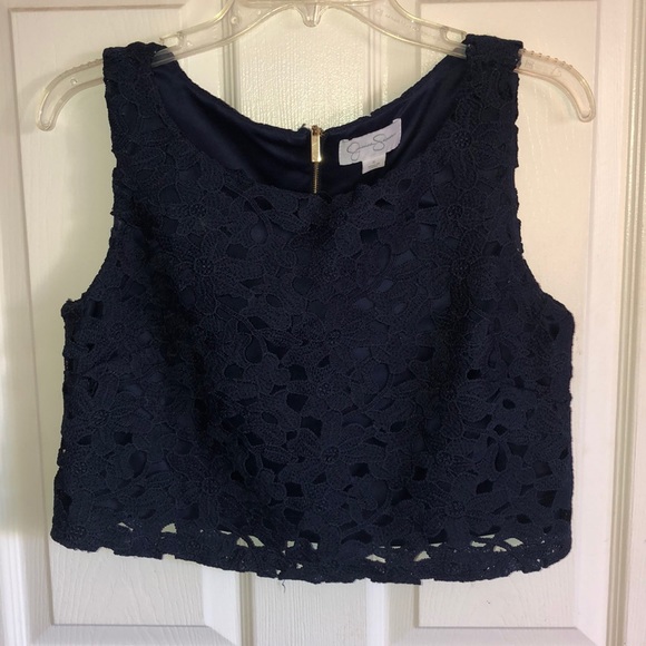 Navy blue crochet blouse & skirt set - Picture 1 of 5